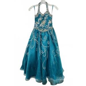 NEW LITTLE ROSIE girl's glitz long pageant dress in emerald